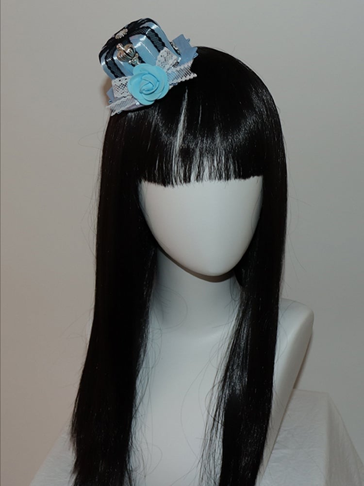 Blue/White Floral Crown Mini And Design Decorated Hat Rhinestone