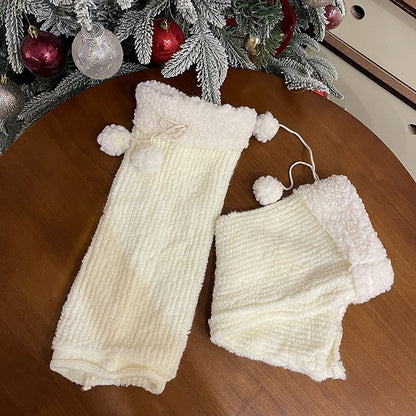 Khaki&Brown Sweet Leg Warmers With Pompons