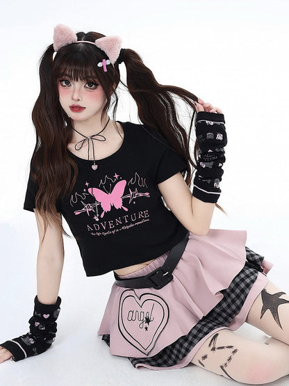 Free Skirt Belt Waist Pink Sweet Tiered with