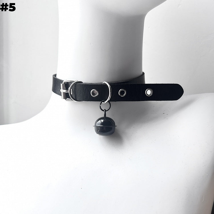 Black Bone/Bell/Cat Paw Pendant Buckle Choker