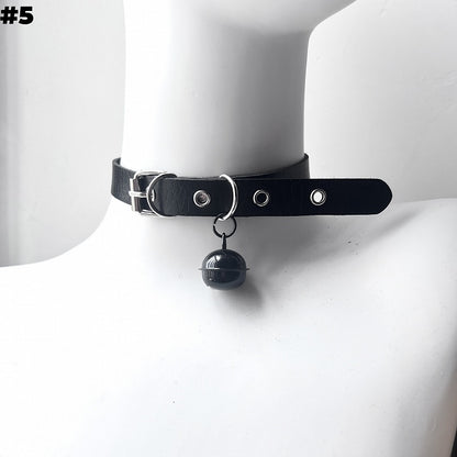 Black Bone/Bell/Cat Paw Pendant Buckle Choker