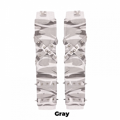 Criss-cross Straps Studded Gloves Black/Gray/Pink