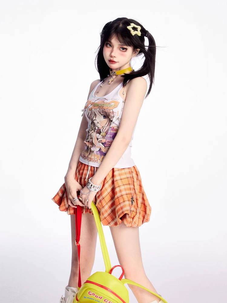 Tank Top Y2K Anime Girl Print White Slim-fitting