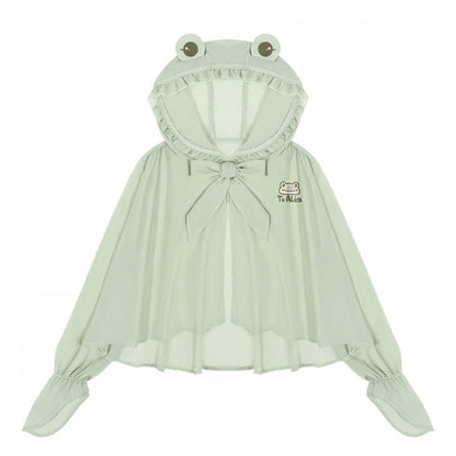 Semi-sheer Frog Hood Sun Protection Top Light Green Chiffon