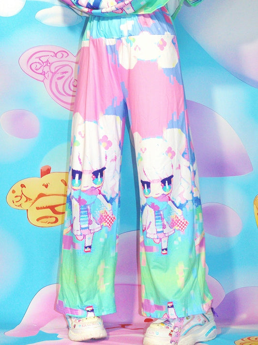 Y2K Straight-leg Colorful Print Cartoon Pants Cut