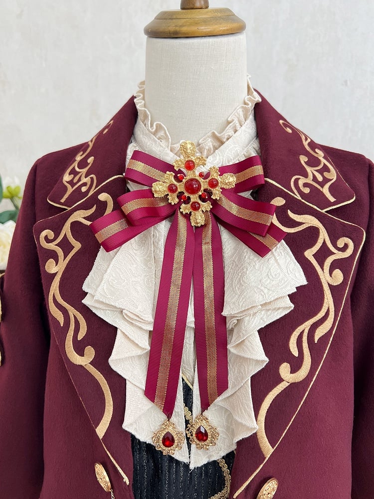 Tenue Lolita Gryffondor Ouji rouge : chemise à manches longues + manteau queue d'hirondelle rouge + short coupe droite