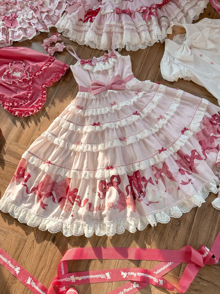 Skirt Sweet Pink Cute and Dress Jumper Bows Print Lolita Bunny