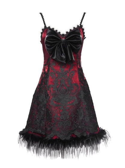 Red New Dress PU Big Bow Bodice Goth Vampire Spaghetti Straps Dress