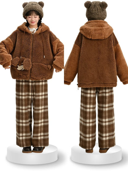 Brown Cute Puppy Pocket Design Fleece Zip Hoodie