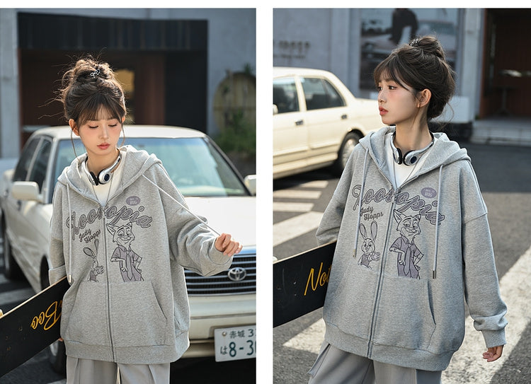 Zootopia Judy and Nick Print Grey Zip Hoodie
