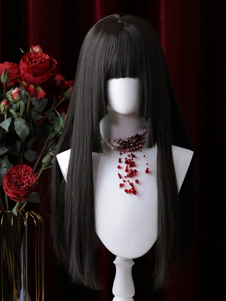 Black Hime Cut Long Straight Synthetic Wig