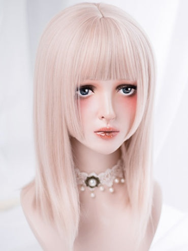Light Pink 42CM Above Bust Length Straight Wig With Full Bangs