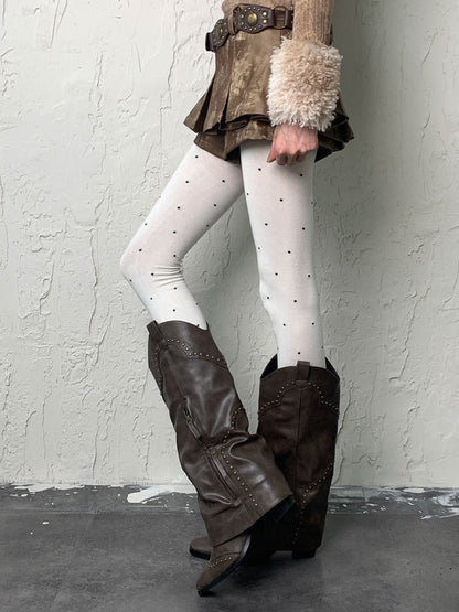 White Y2K Polka-dot Pattern Tights