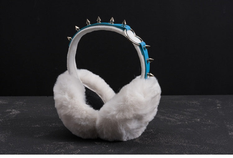 White Handmade Heart Ring Studded Plush Earmuffs