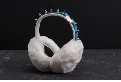 White Handmade Heart Ring Studded Plush Earmuffs