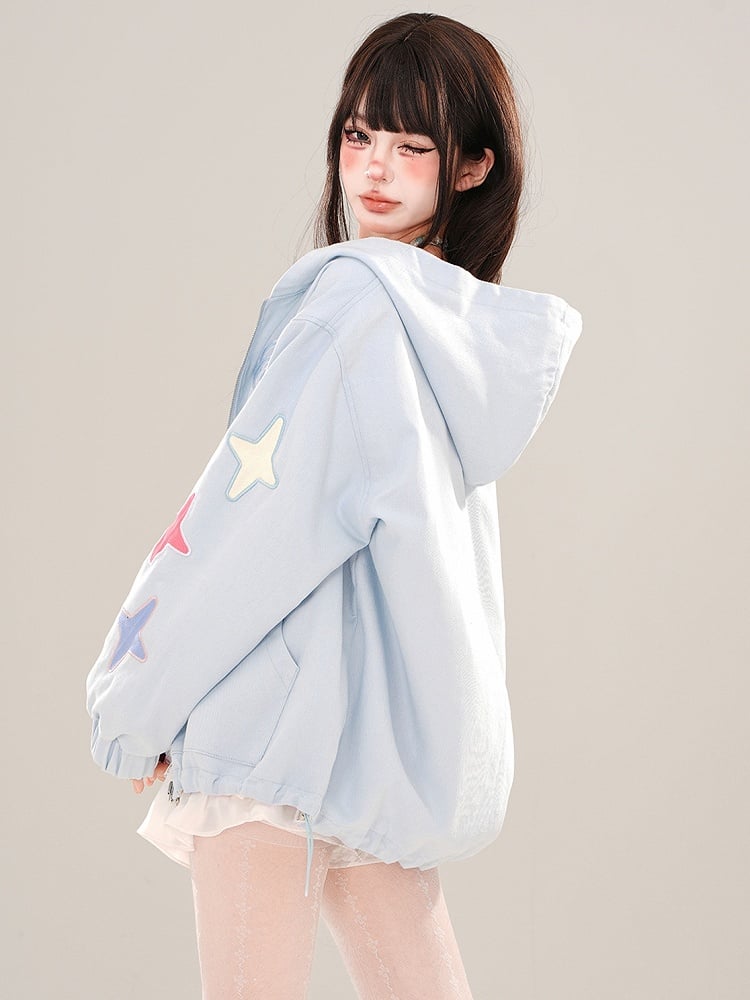 Blue Cute Puppies Pattern Reversible Zip Hoodie
