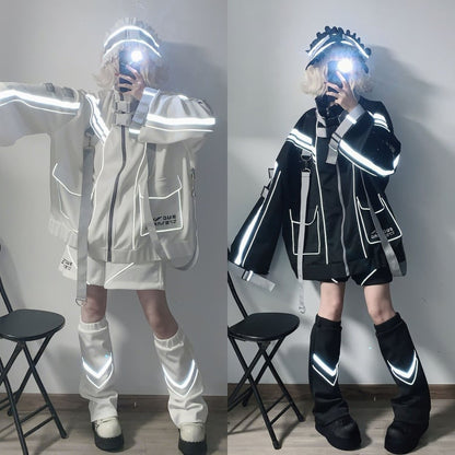 White Futuristic Cyberpunk Buckle Strap Jacket