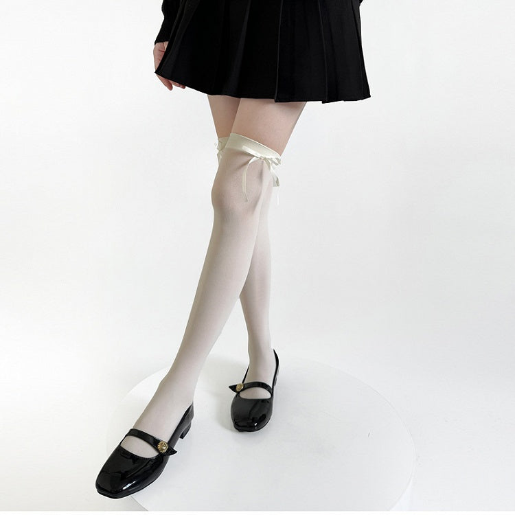 Black Stockings / Semi-sheer Accents Bow Gray JK White