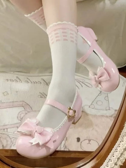 Mary with Lolita PU Top Sweet Bow Ear Pink Low-heel Teddy in Janes Closure Bear