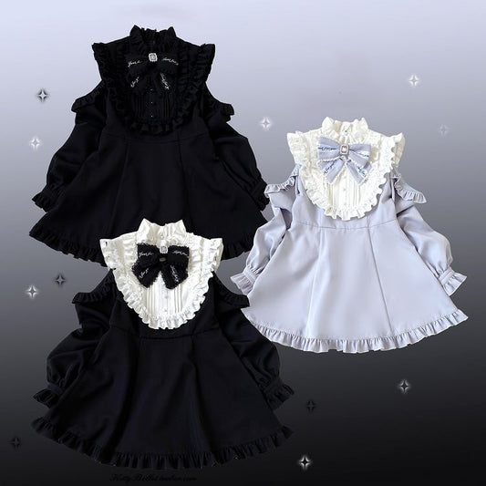 Cutout Jirai Blue/WhiteBlack/All Color Kei With Blouse Black Shorts Shoulder Solid