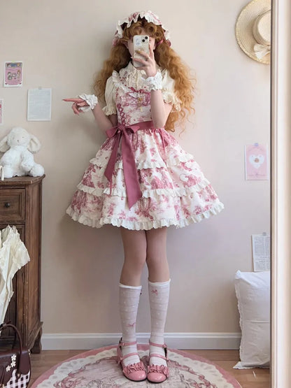 Pink Lolita Jumper Print Hem Detachable Skirt Grapes
