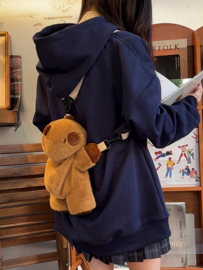 Cute Capybara Brown Plush Backpack/Crossbody