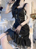 Bead Jacquard Ruffle Camellia Black Lolita Mermaid Decoration Detail JSK Rose Hemline main image 1