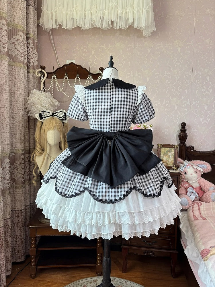 Abnehmbare schwarze Lolita-Schleppe aus Organza mit großer Schleife