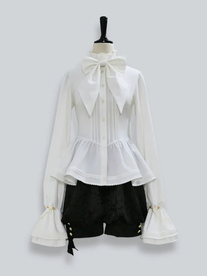 White Bishop Neckline Ruffle Sleeves Lolita Ouji Shirt Poet