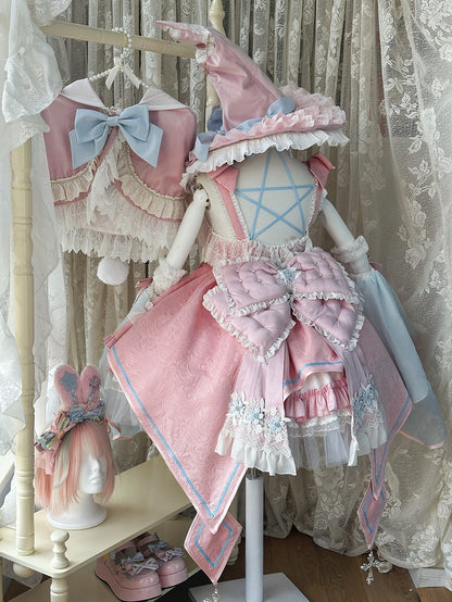 Robe Lolita taille haute rose et bleue, ensemble complet avec jupe et pull
