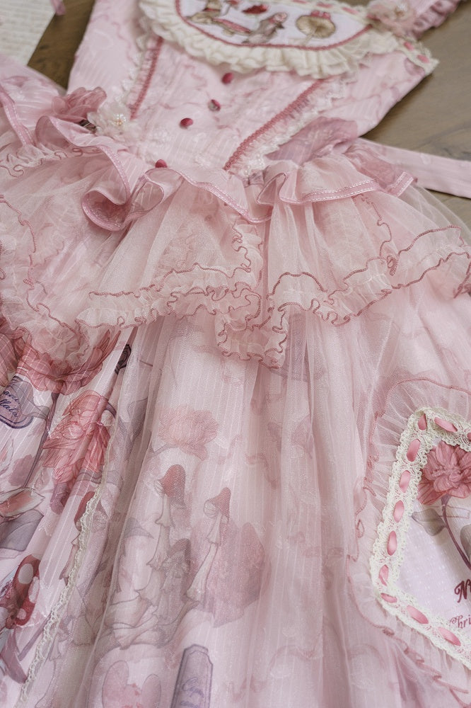 Pink Bunny Basque Waist Mushroom Skirt Princess and Jumper Lolita Print