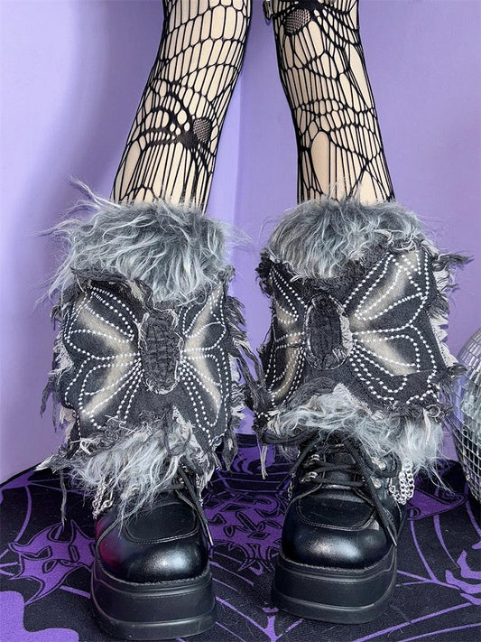 Y2K Butterfly Applique 25CM Shaggy Leg Warmers