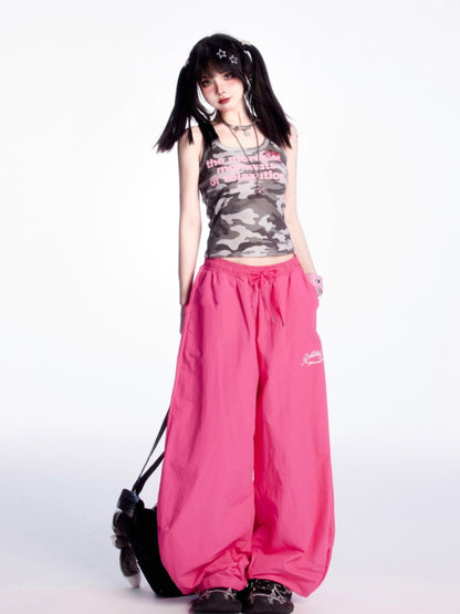 Tank Top Camouflage Letter Print Slim-Fitting Vintage