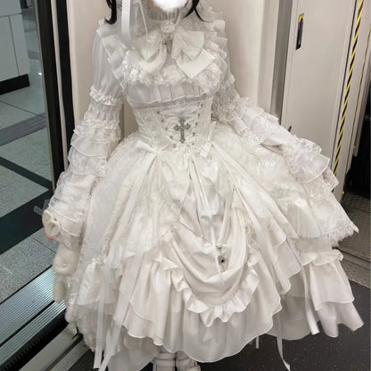 Unterstäbchen Korsett Gothic Lolita Weißer Rock Kordelzug / Taille