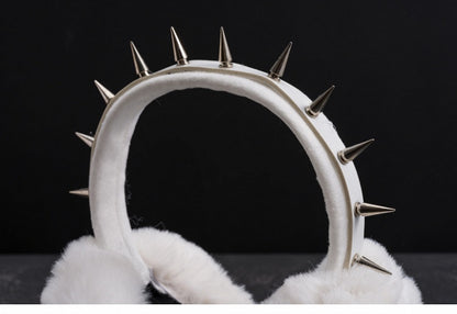 White Handmade Studded Plush Earmuffs