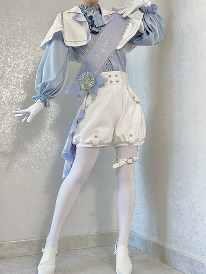 Shorts Cape Ouji High Outfit Prince White Blue Waist and + - Shirt Lolita