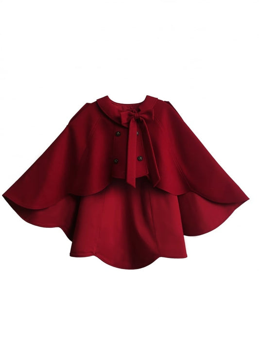 Red Scalloped Edge Trim Cape with Bow Tie