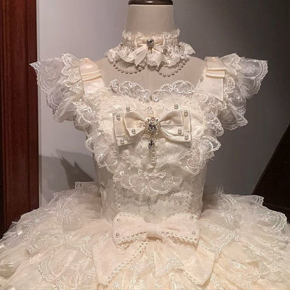 Lolita Butterfly Apricot Fabric Hime Hanayome Tiered Skirt Dress Bodice