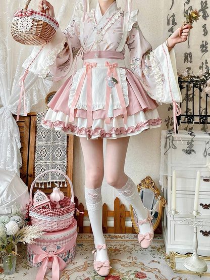 Han Pink Blossom Crossover Skirt Top Outfit Neckline Sakura Cherry Festival + Herbal Medicine Lolita Set