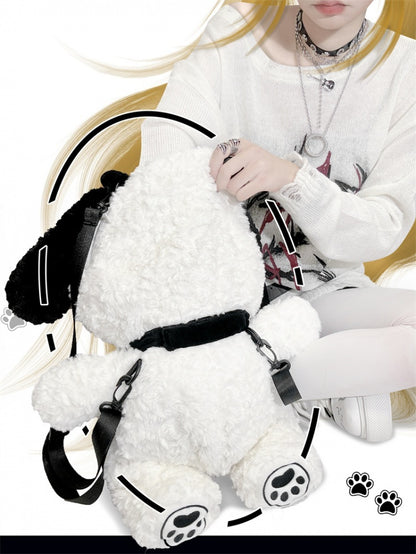 White Plush Puppy Bag Backpack