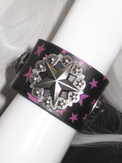 Black Pink Star Pattern Punk Bracelet