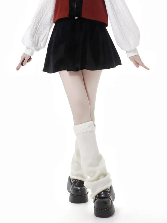 Black Velvet Thigh-length Zip Closure Skort