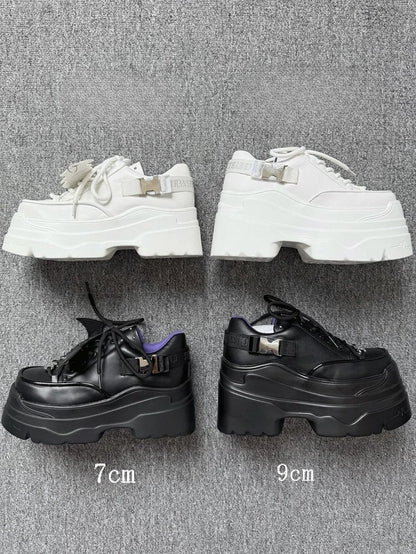 Punk Heart PU Accents Lace-Up Black Sneakers Bat - Design Wings Detachable with Platform