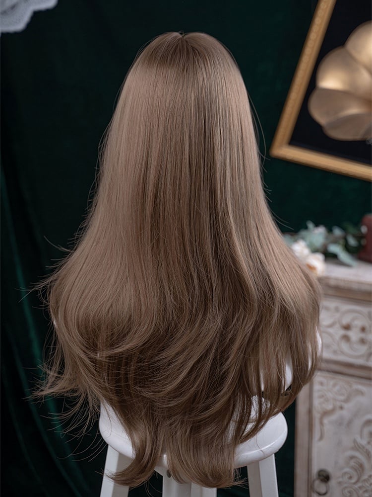 Length Wavy Wig Brown Light Air Bangs With 72CM