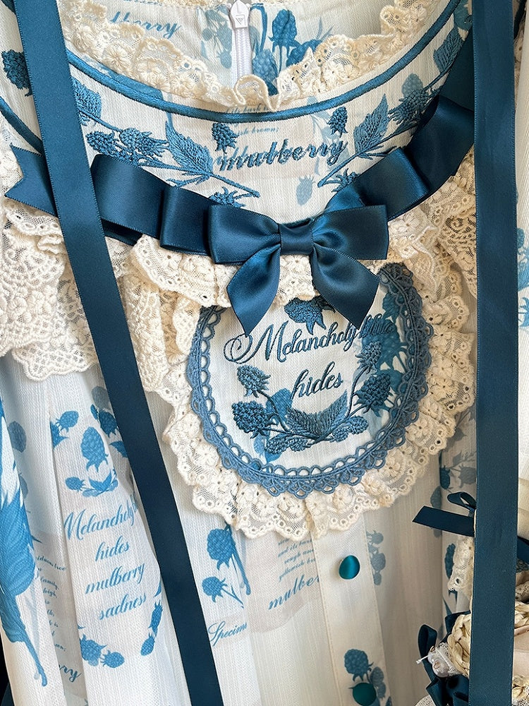 Loose Lolita Print Dress Plus Mulberry Sizes Poetry‌ and Blue Available