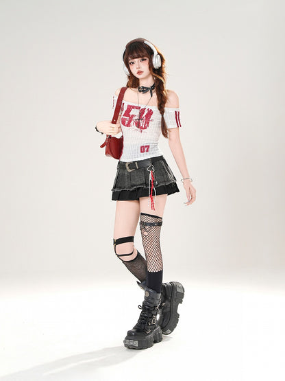 ウエスト裾ほつれ加工、ダメージ加工、ブラックハイカット