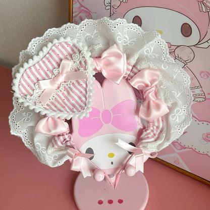 Bowknot Lolita With Striped Dot Heart Polka Brooch KC Detachable Sweet