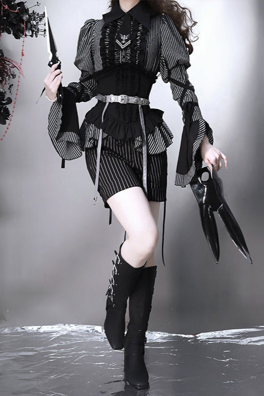 shirt gusset-sleeved + Reservations skirt striped corset Dark