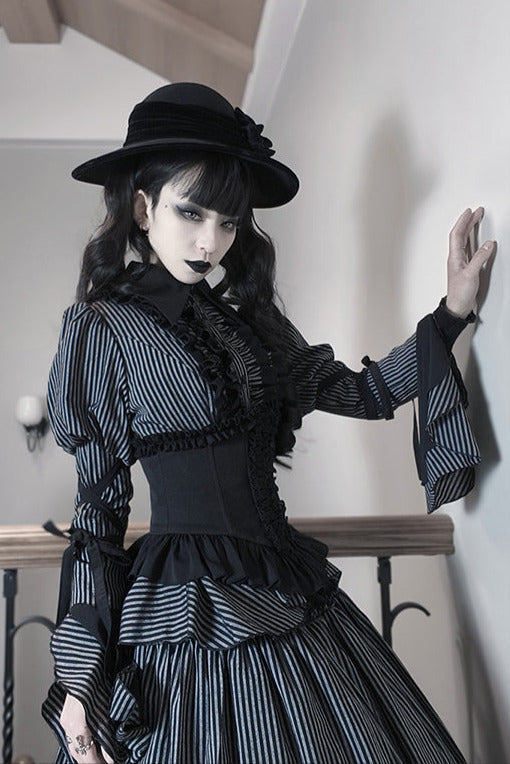 shirt gusset-sleeved + Reservations skirt striped corset Dark