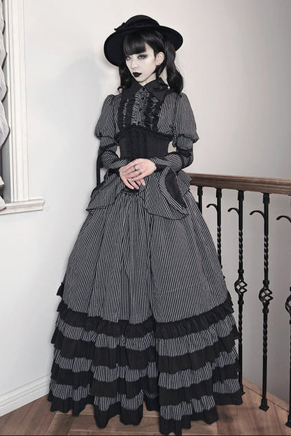 shirt gusset-sleeved + Reservations skirt striped corset Dark